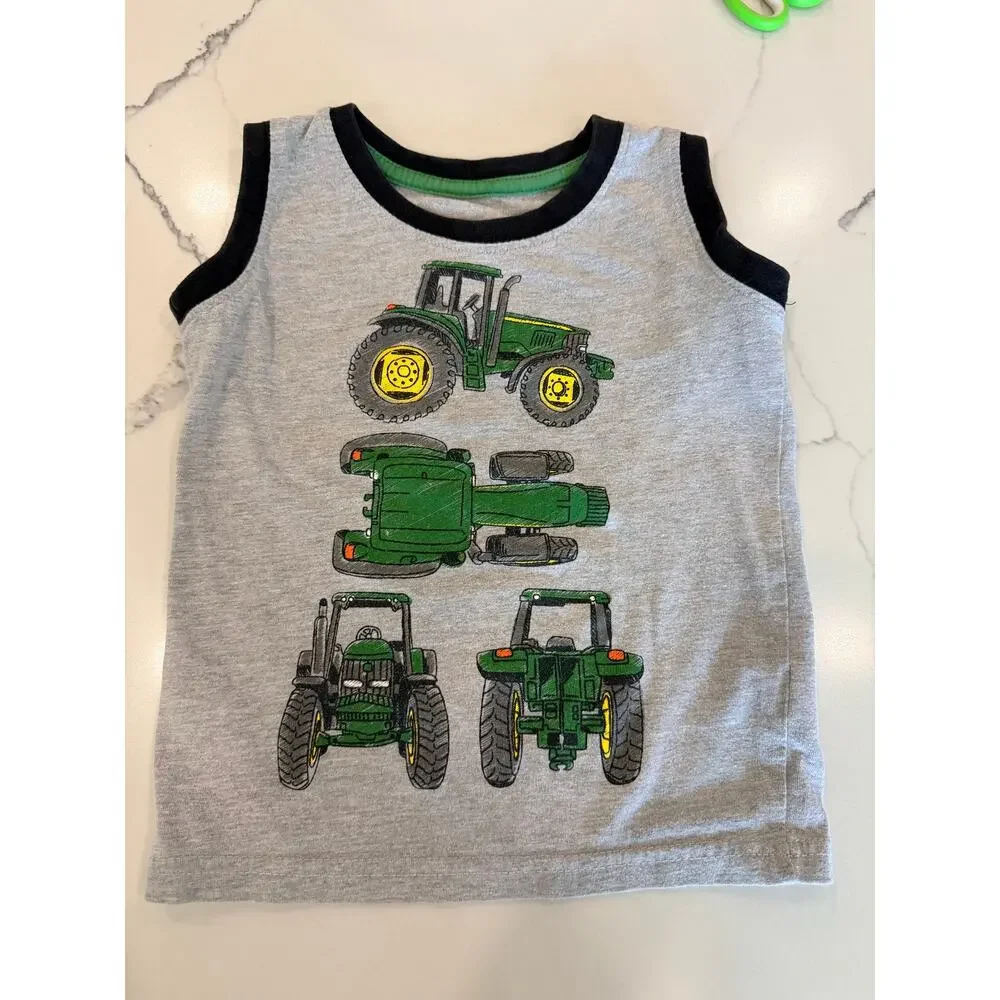 John Deere Tractor View Gray Graphic Muscle Tee